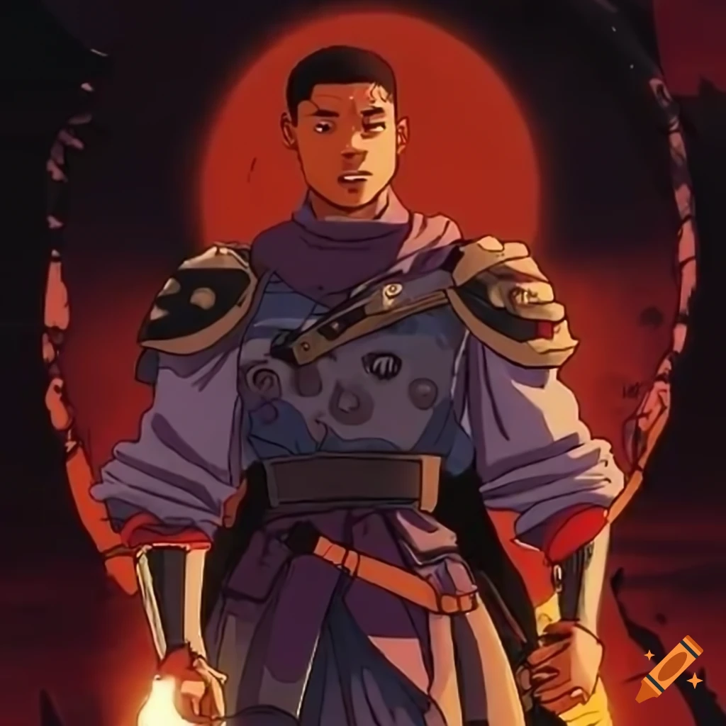 80-90's anime style illustration of Michael B. Jordan as a soldier