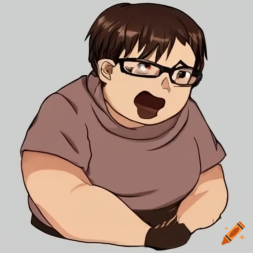 illustration of a chubby anime man with glasses