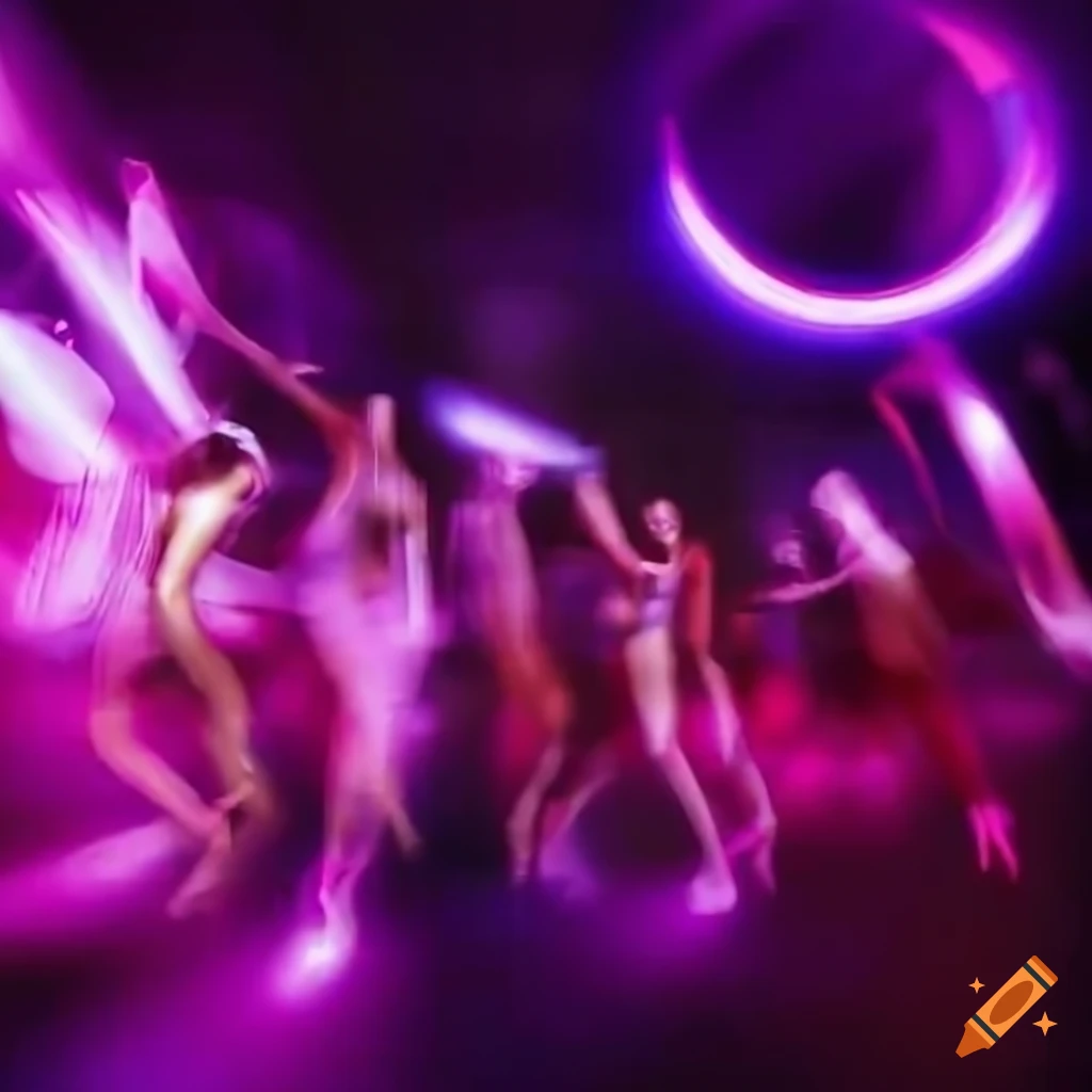 dynamic dancers in a futuristic nightclub