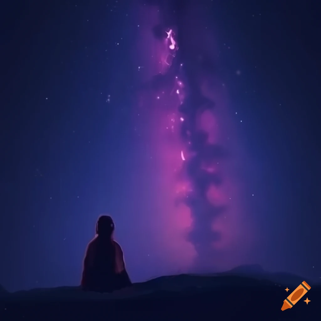 dreamy night sky with glowing neon lights
