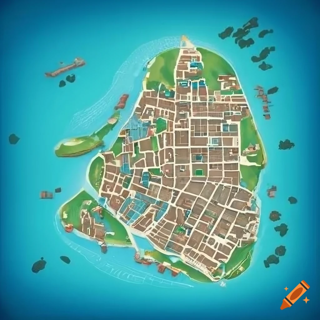 coastal city map with rectangular grid overlay