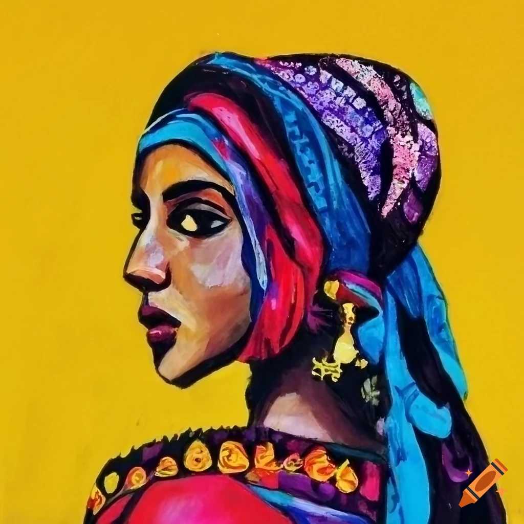 portrait of a Moroccan-Malian woman inspired by Lina Iris Viktor
