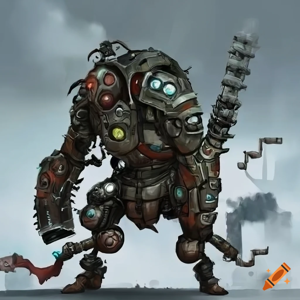 image of a dieselpunk cyborg warrior and a hoverjeep