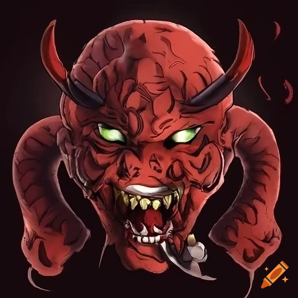 double headed snake with oni mask heads
