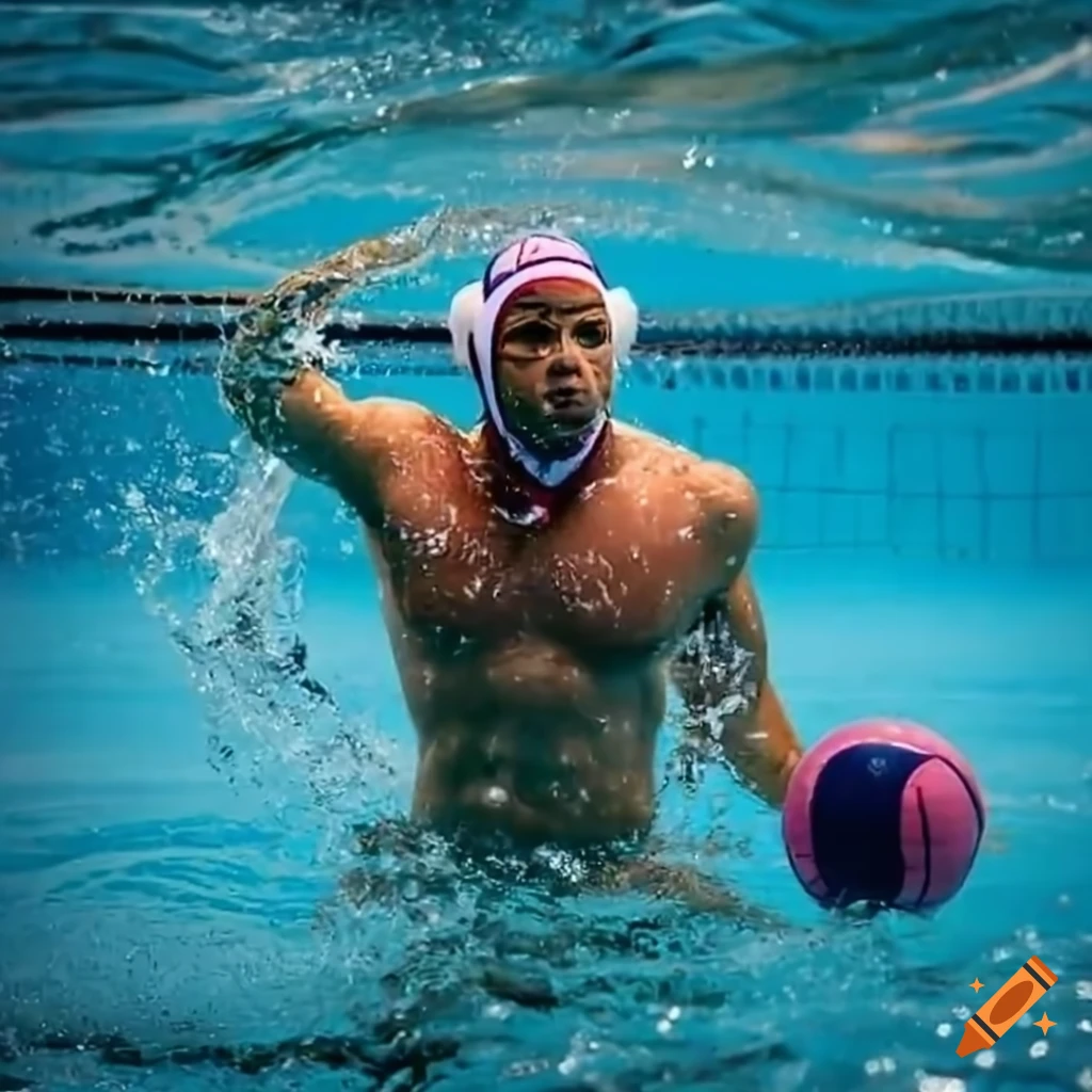water polo player swimming in intense match