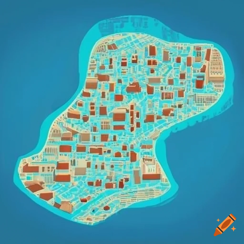 coastal city map with rectangular grid overlay