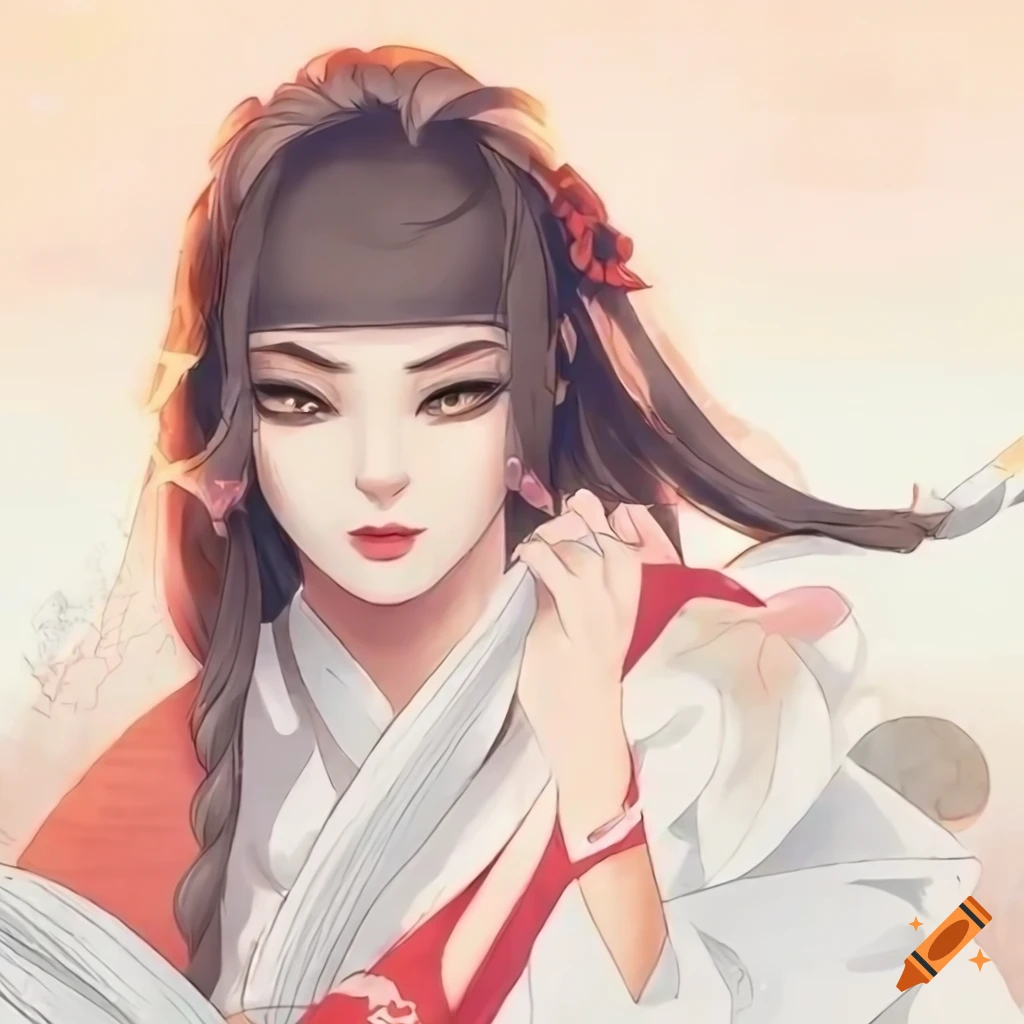 Anime illustration of a woman in wolf mask and kimono on Craiyon