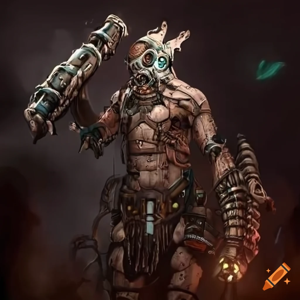 tribal cyborg warrior in a futuristic dystopian setting