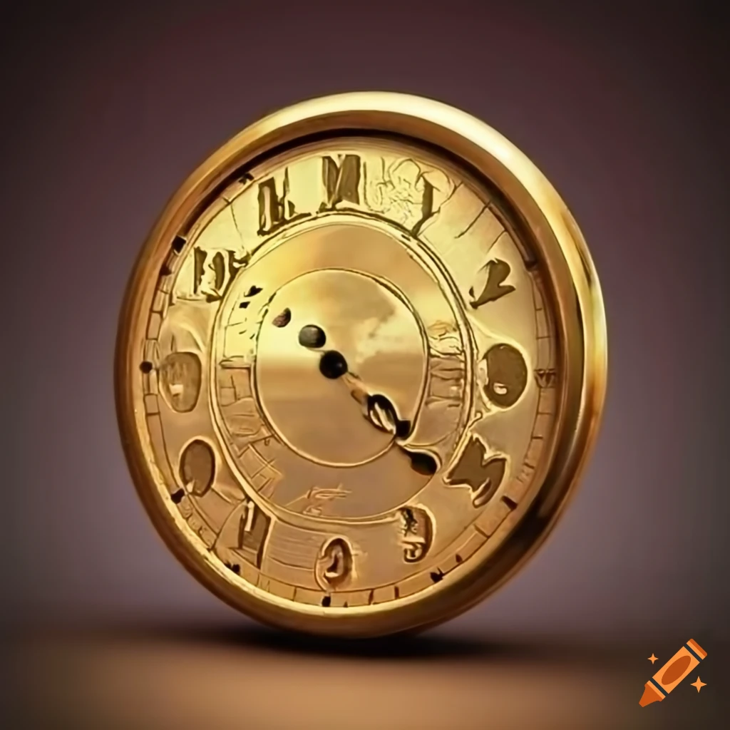 gold coin with a clock face engraving