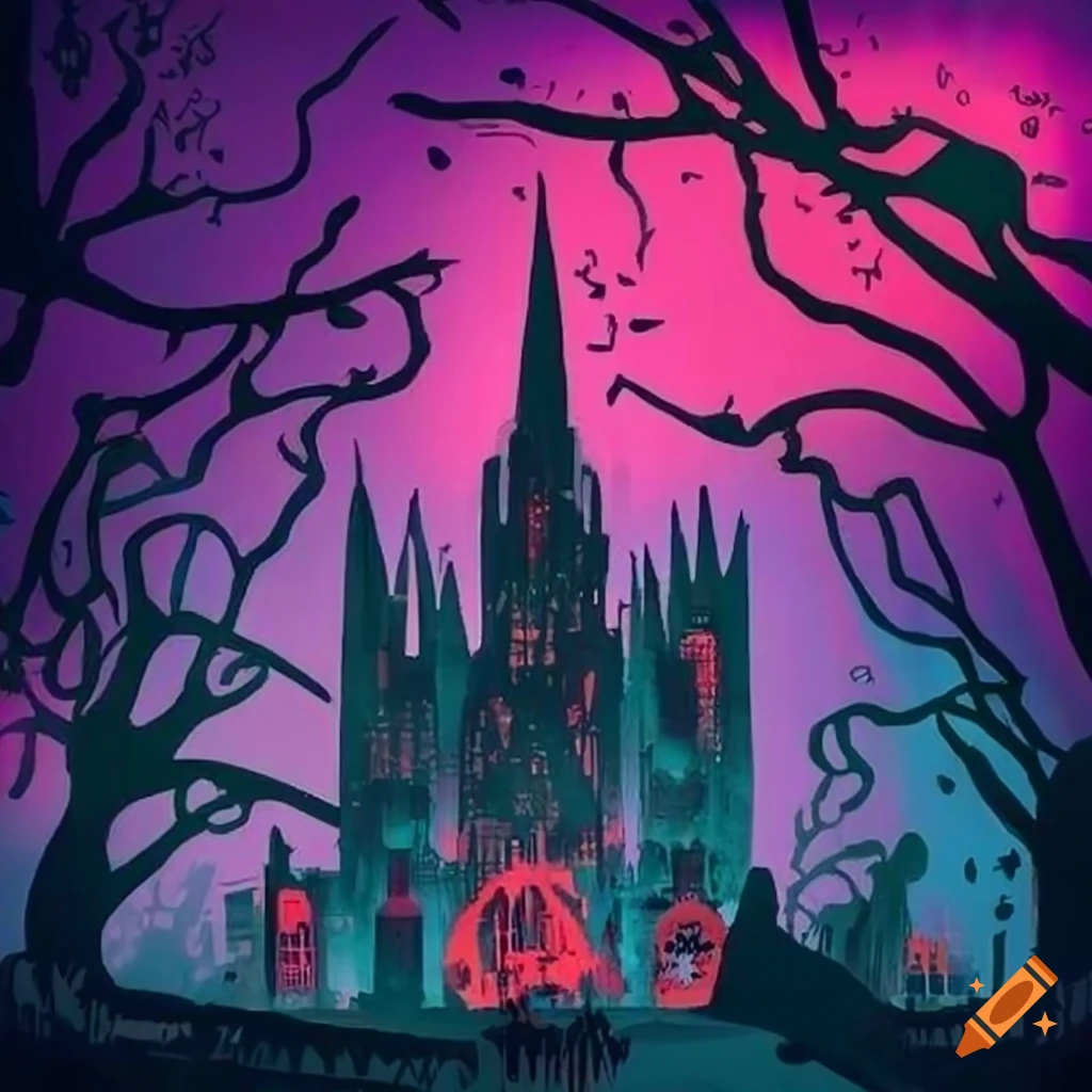 Tim Burton-style Halloween cityscape of Manila