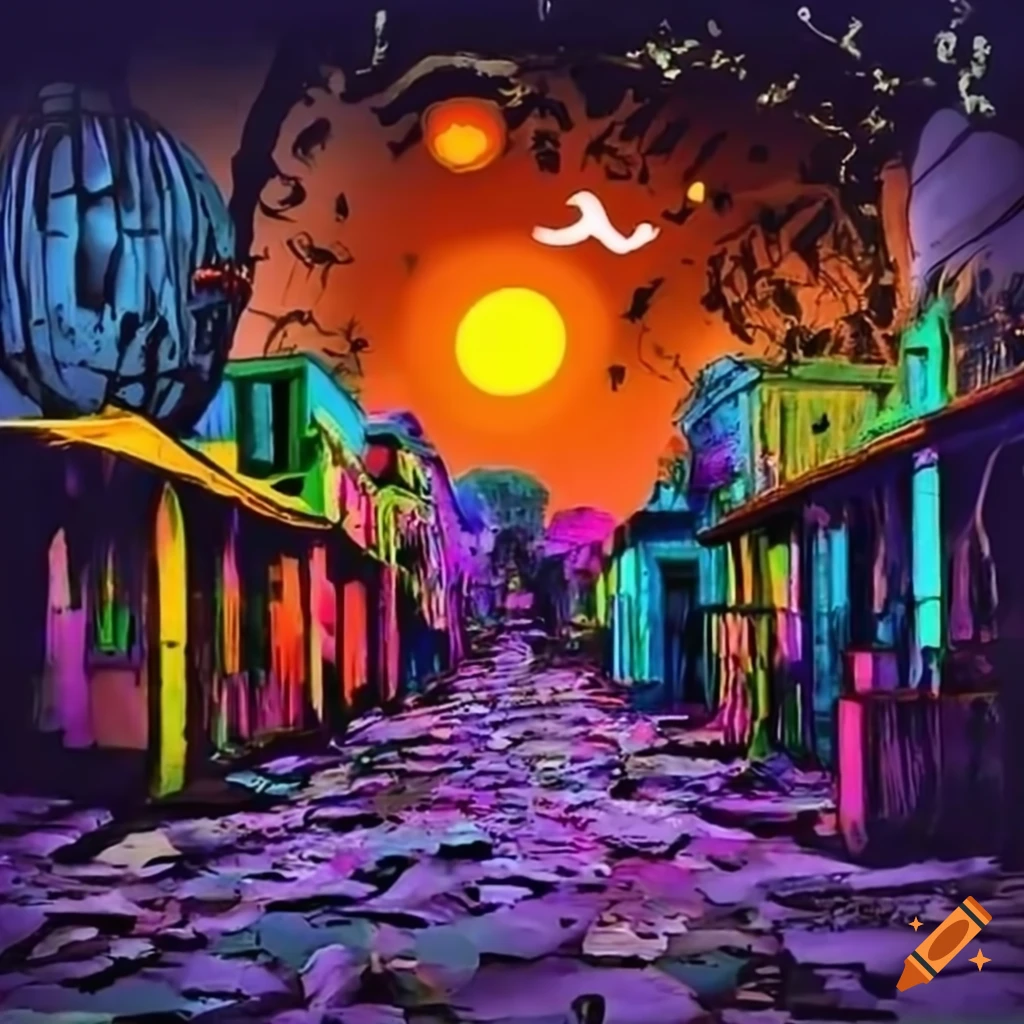 cityscape of Bangalore in Tim Burton style