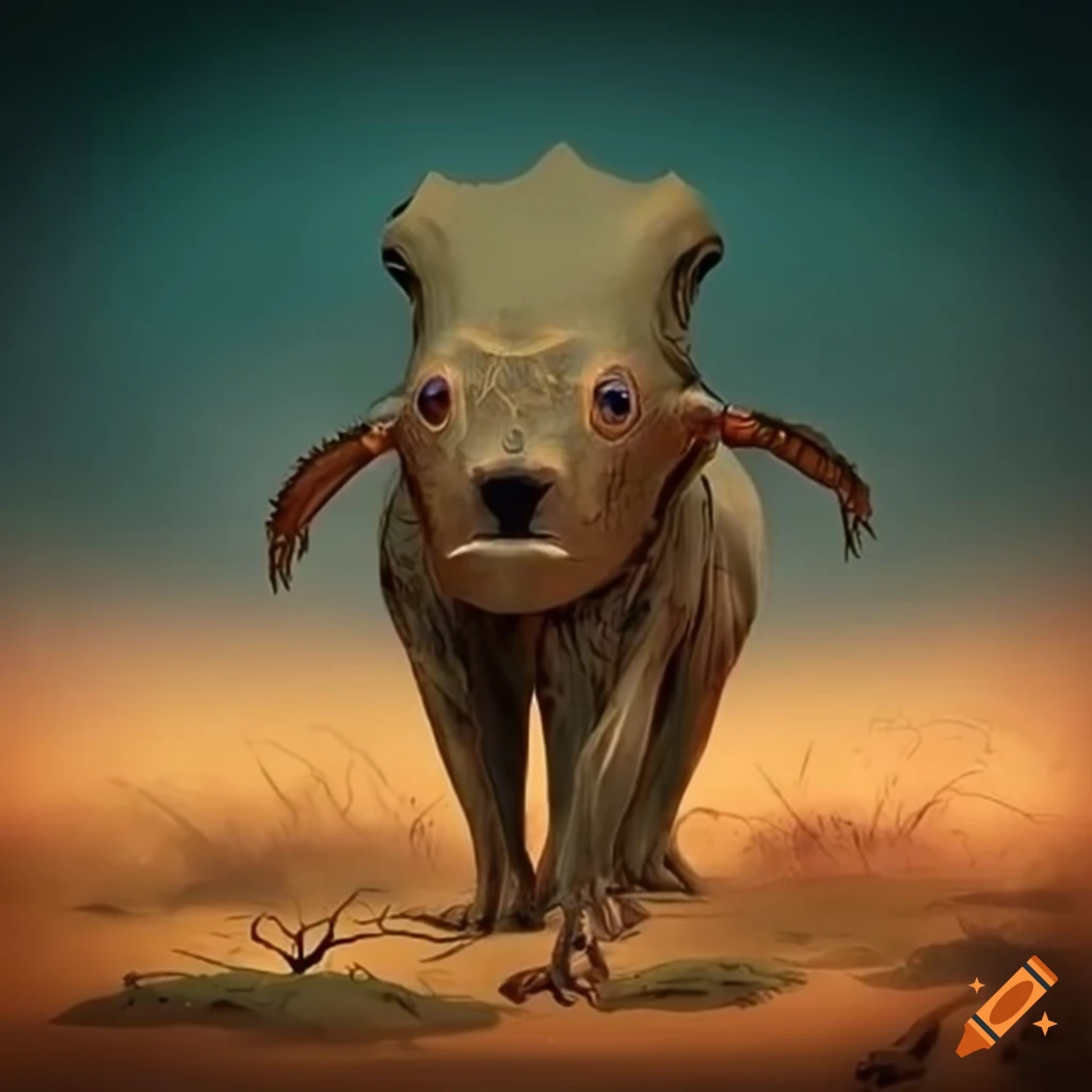 brightly lit creature emerges from a watering hole in the savannah
