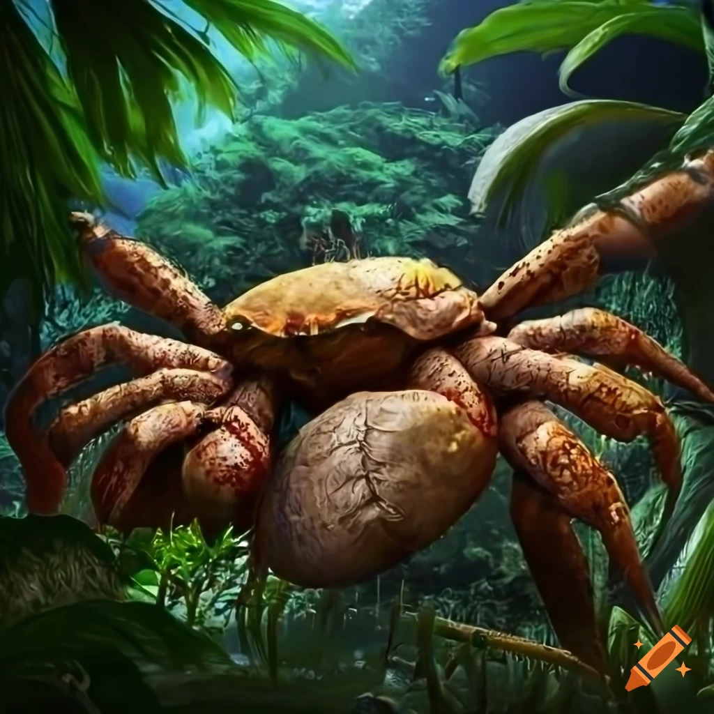 realistic portrayal of a giant Coconut crab in a rainforest
