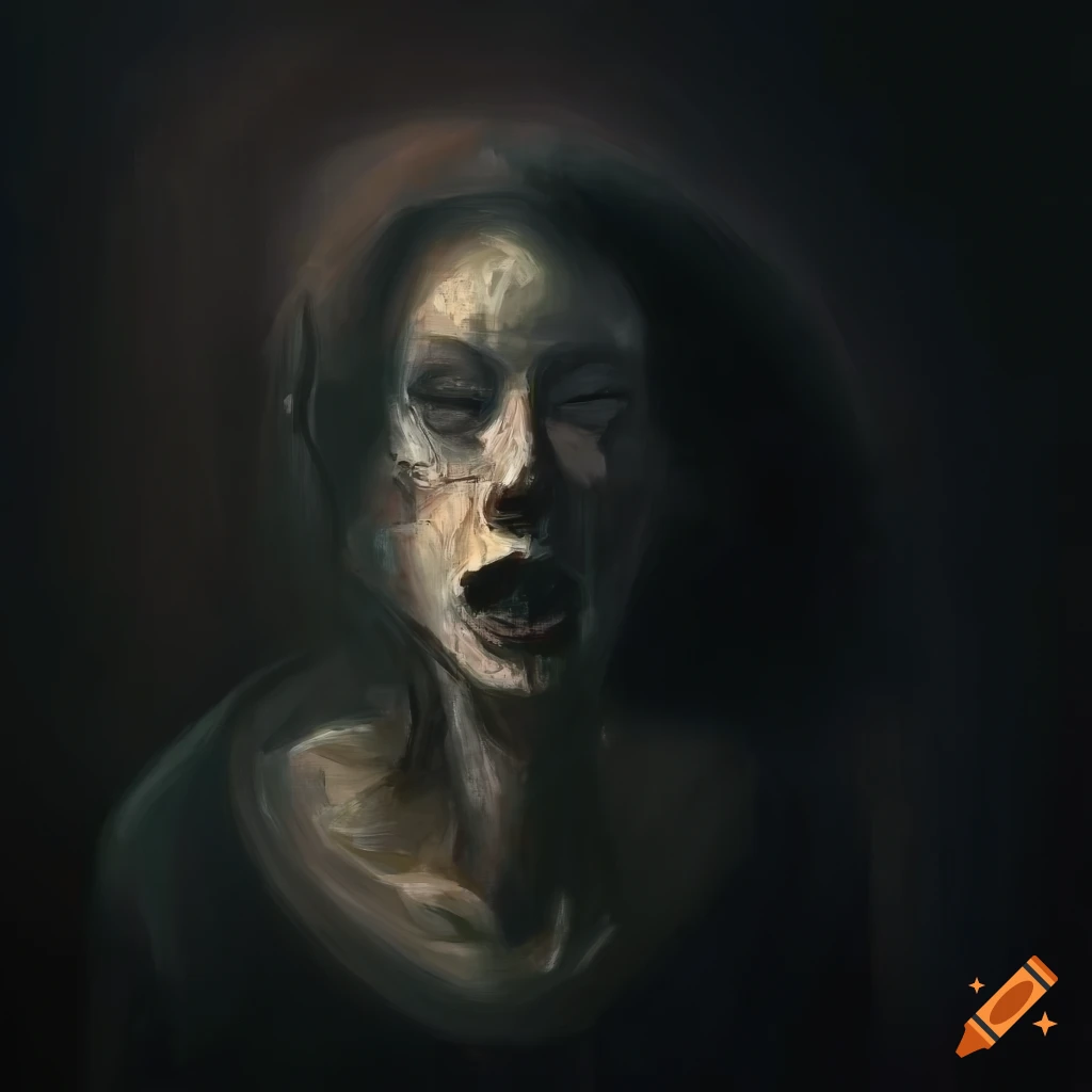 dark painting of a depressed woman