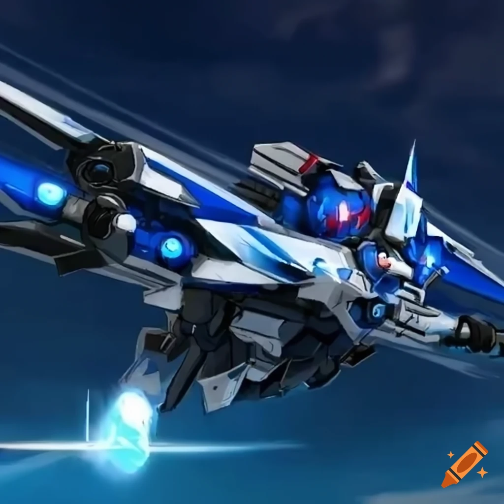 blue winged mecha machine drone in anime art style