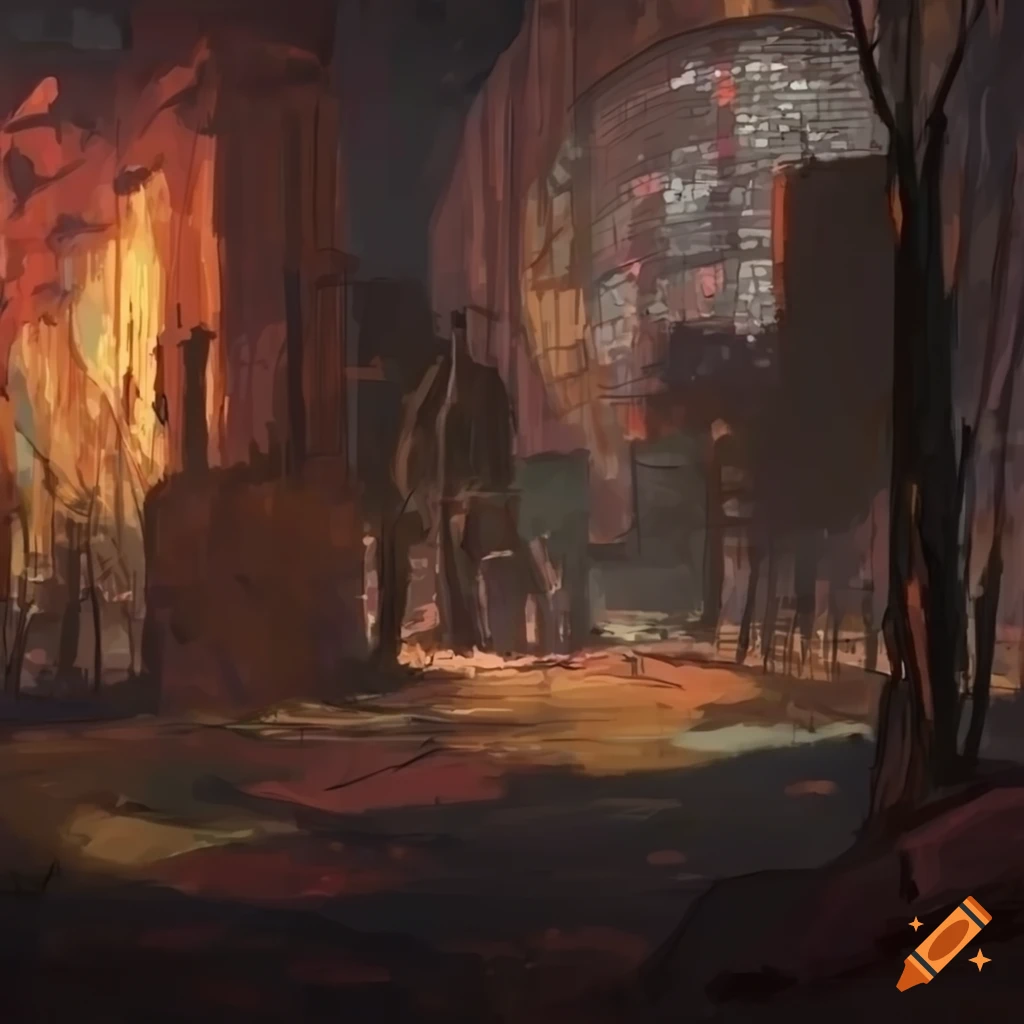 disco elysium style park landscape