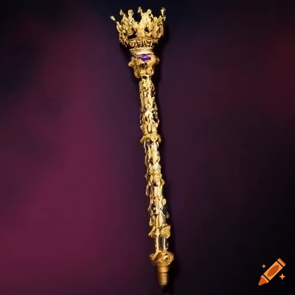 macro photo of a crown and a sceptre