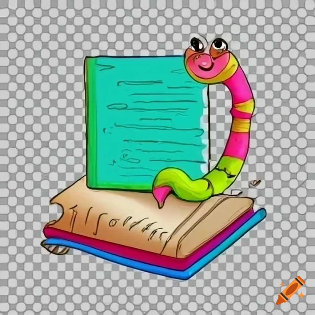 cute worm reading a book on transparent background