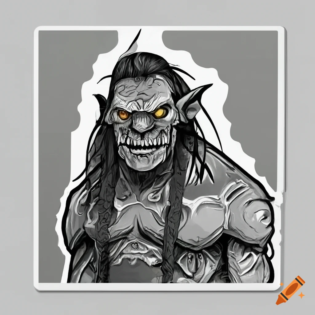 black and grey goblin sticker with clean line art