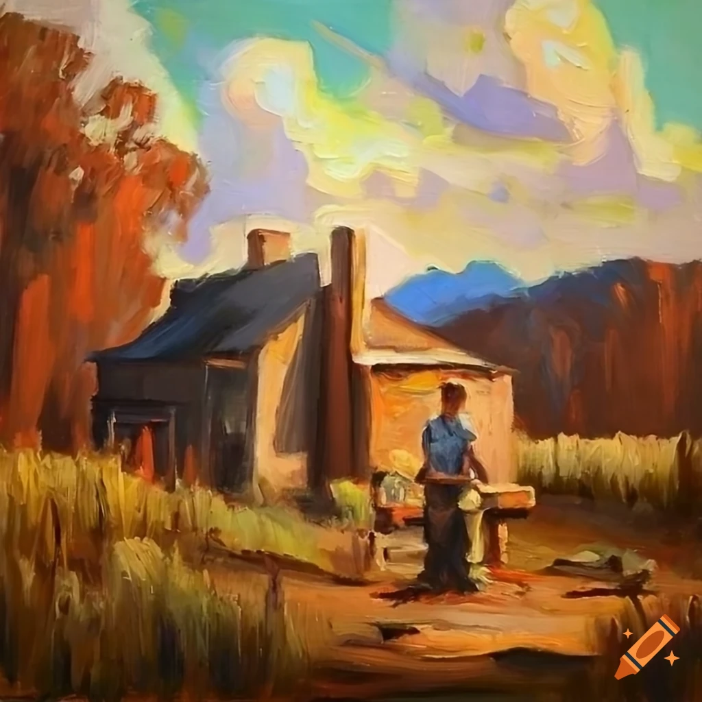 oil painting of a rural Australian blacksmith