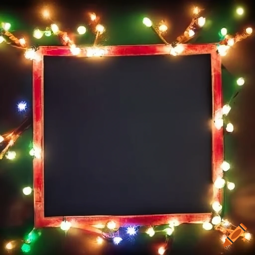 blackboard with Christmas lights border