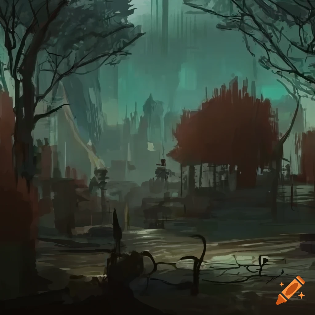 disco elysium style park landscape