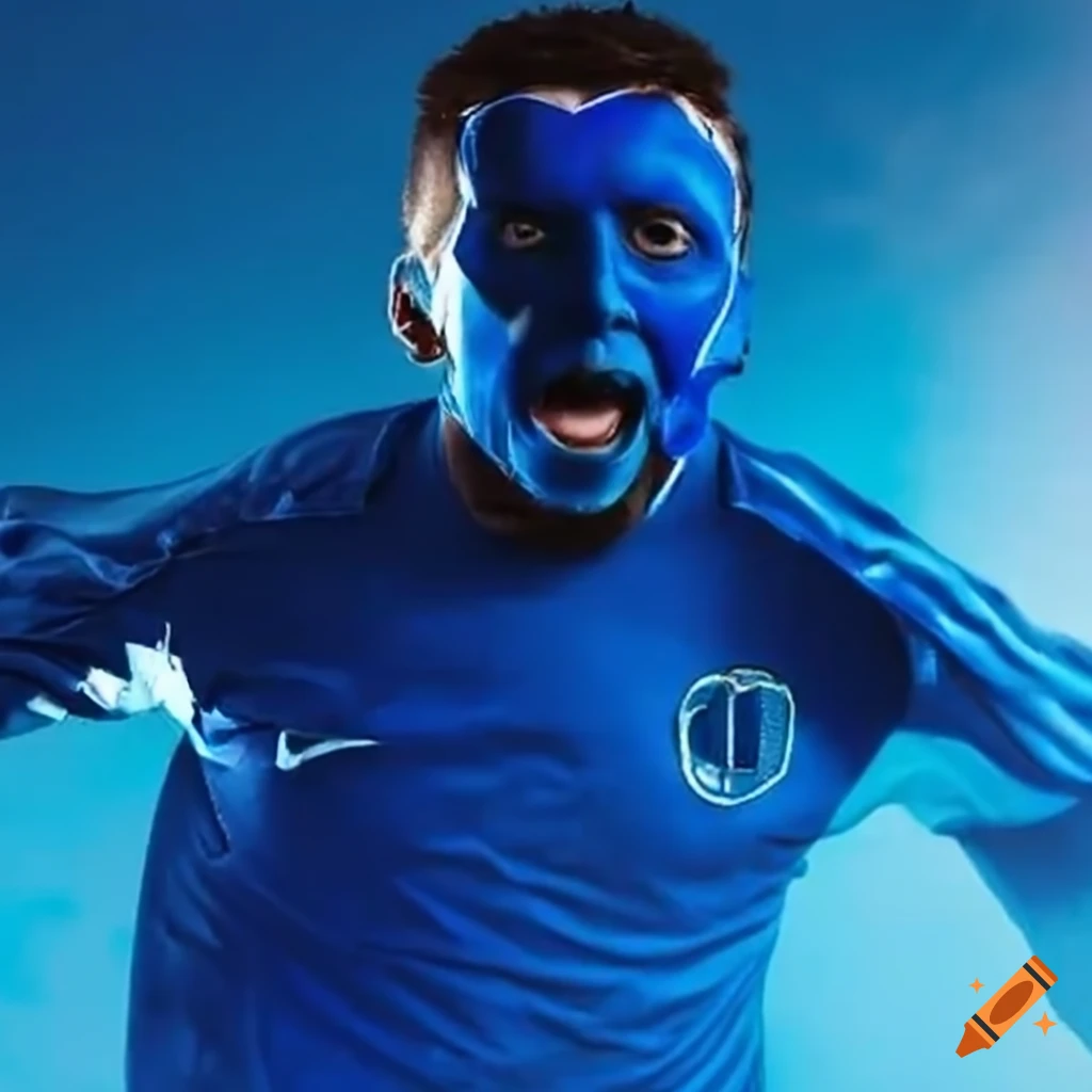 football fan in blue and white clothes
