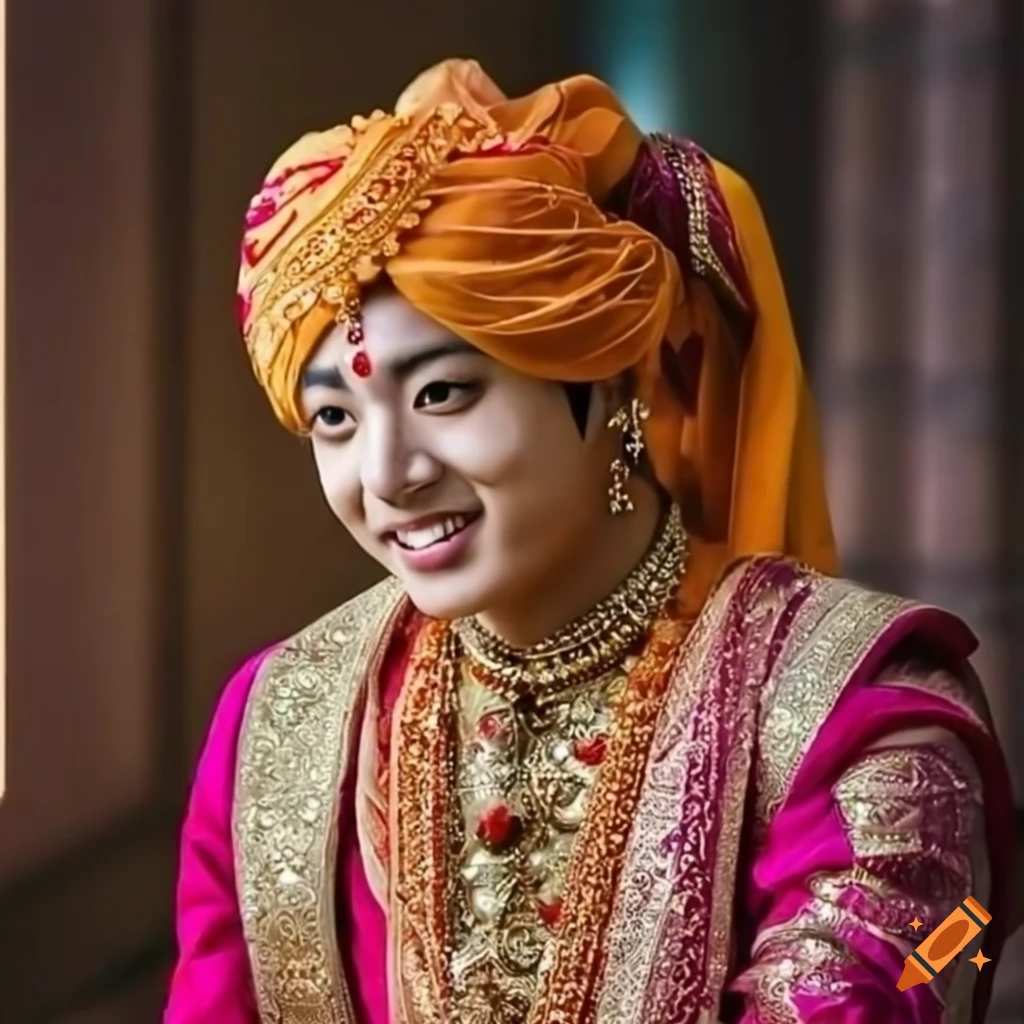 Jungkook wearing traditional Indian attire