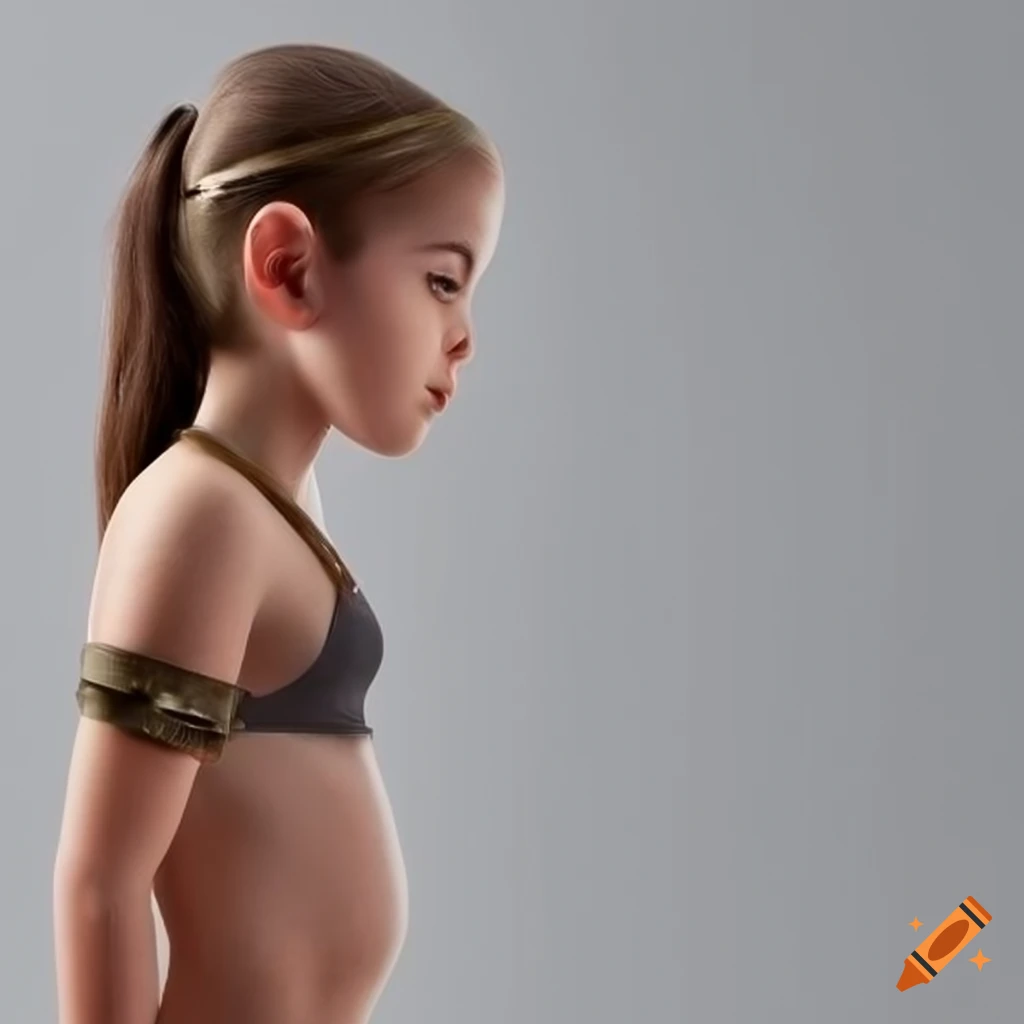 gray background with a side view of a young girl gladiator