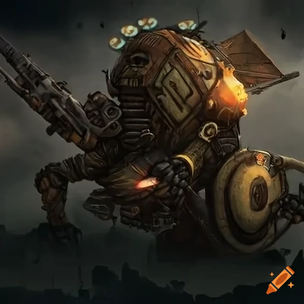 Tribal Cyborg Warrior in a dieselpunk sci-fi setting