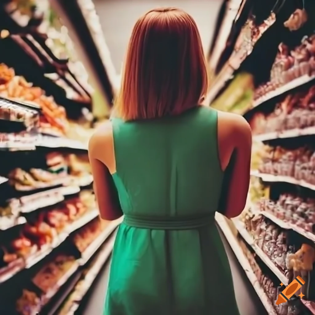 woman shopping at a grocery store with a basket