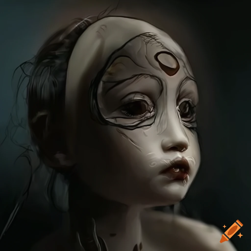 concept art of a strange porcelain-like humanoid