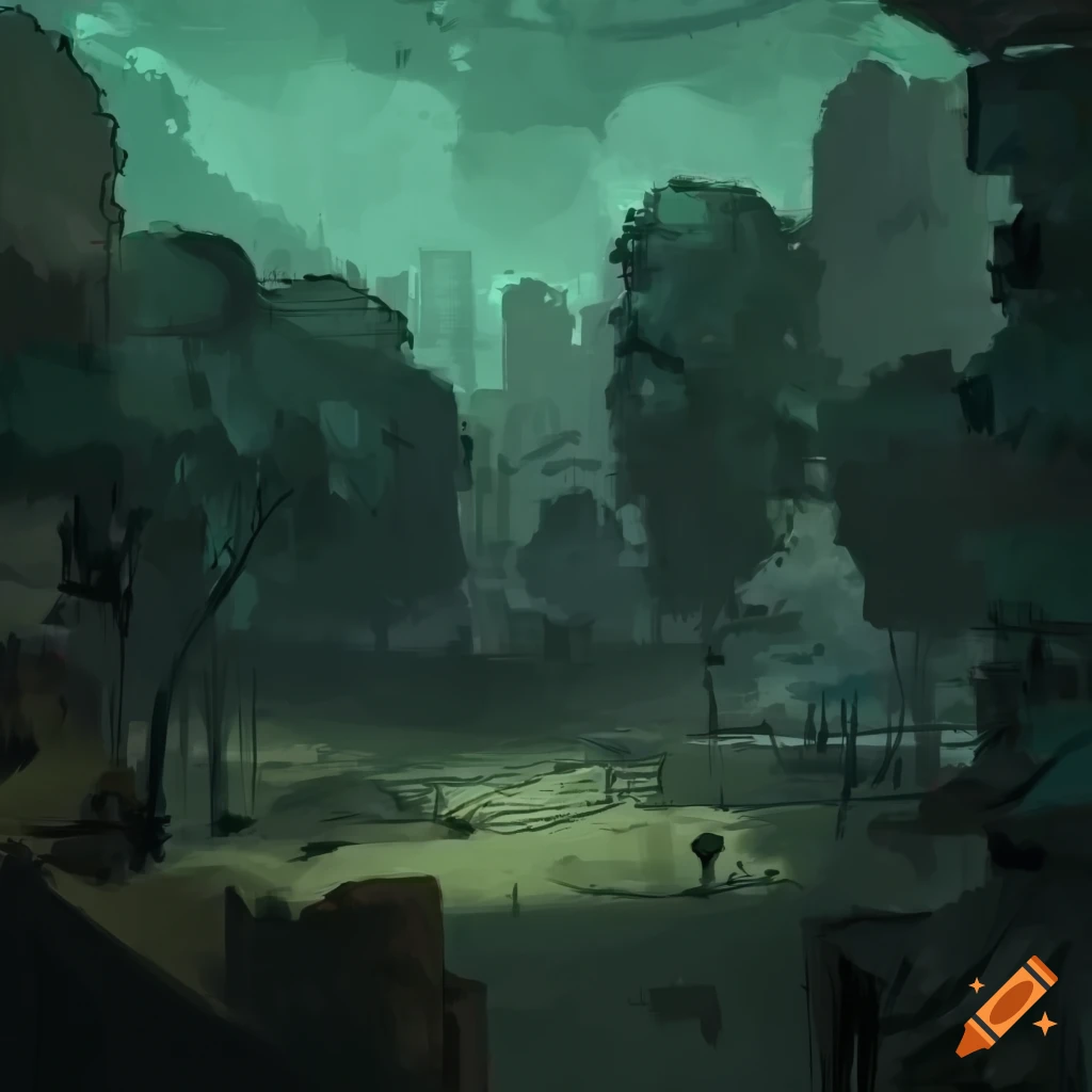 disco elysium style park landscape