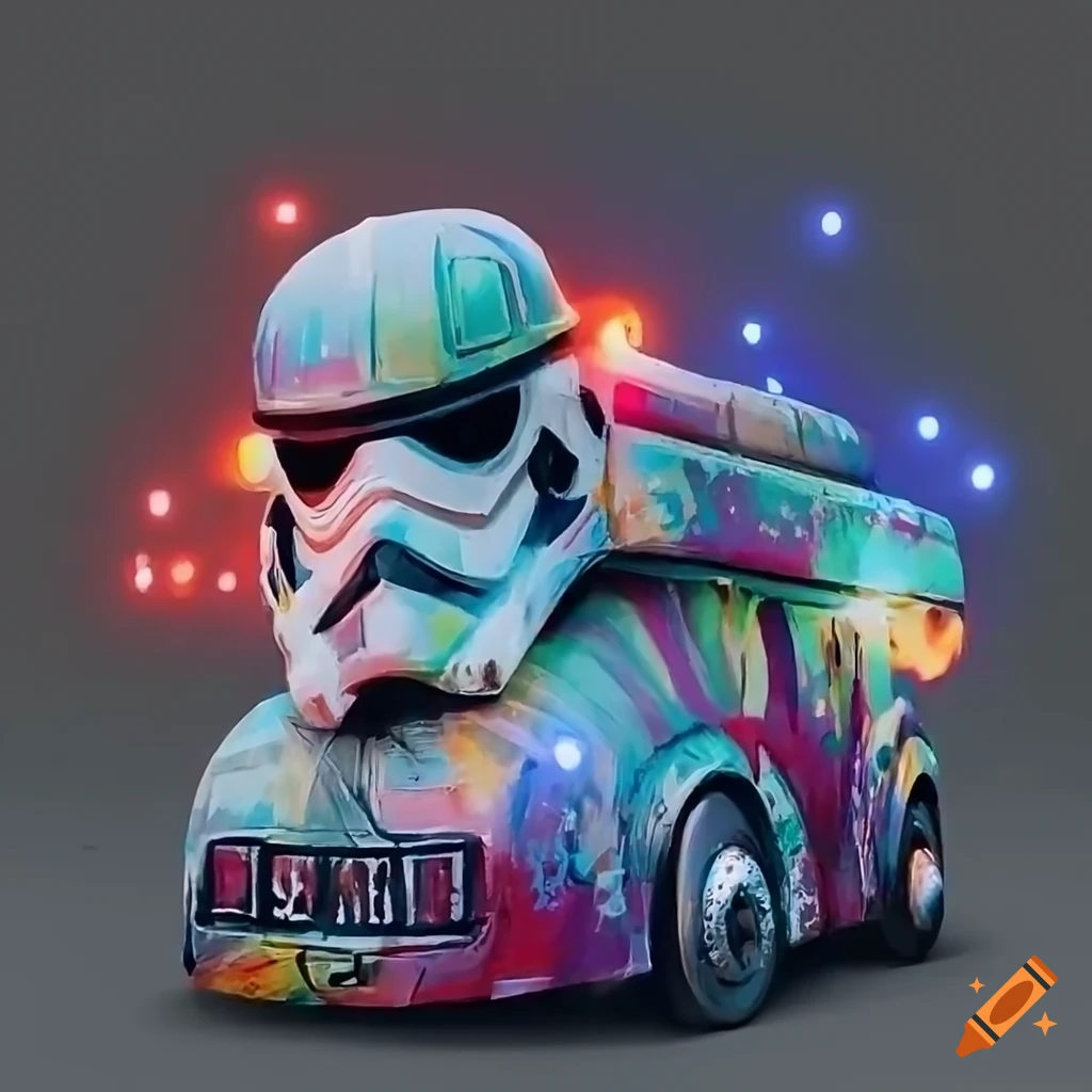 painted bus with stormtrooper face