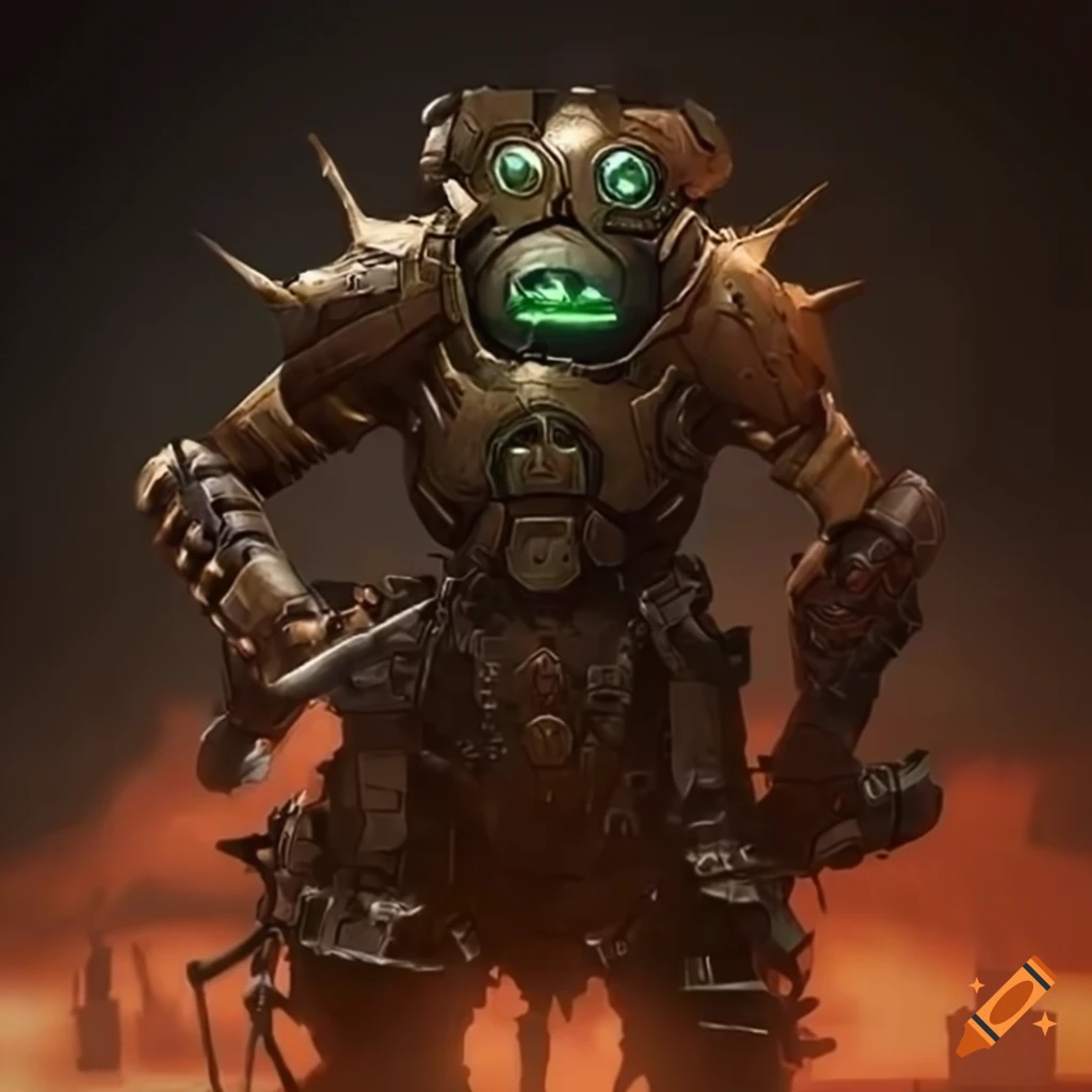 image of a dieselpunk cyborg warrior and a hoverjeep