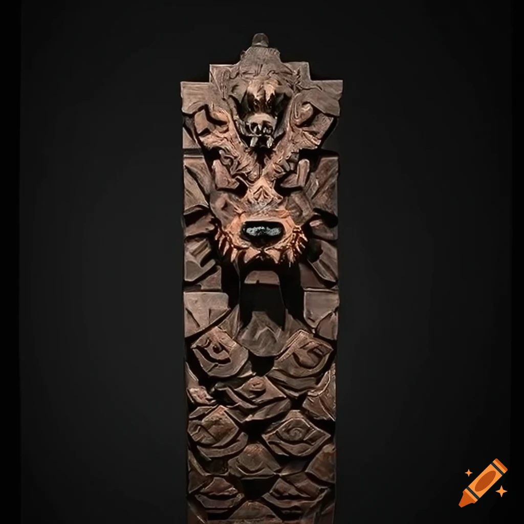 detailed moth werewolf carving artwork