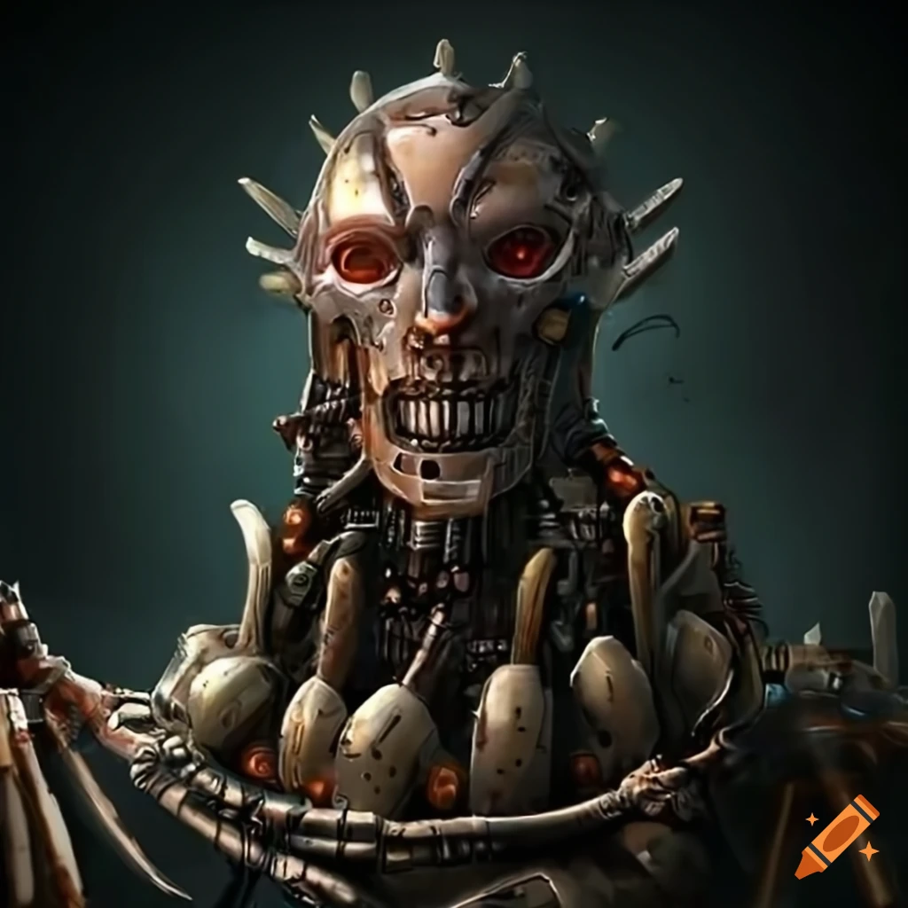tribal cyborg warrior in a futuristic dystopian setting