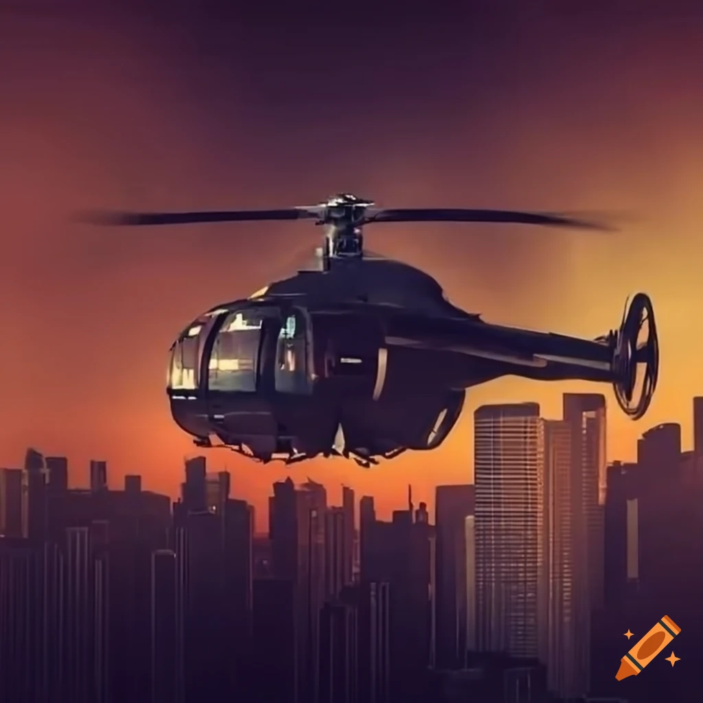dystopian urban freeway with a flying helicopter