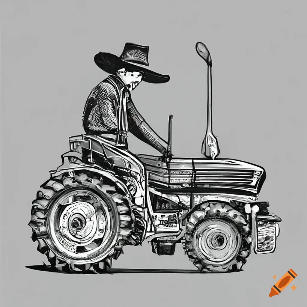 far west sheriff riding a tractor