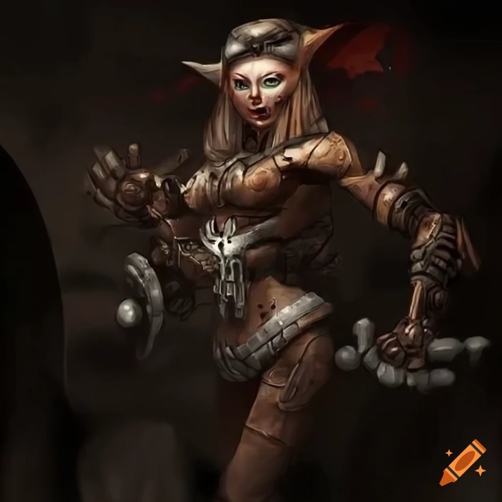 art of a tribal cyborg warrior with a skull-mark dagger