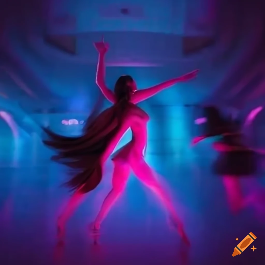 dynamic dancers in a futuristic nightclub