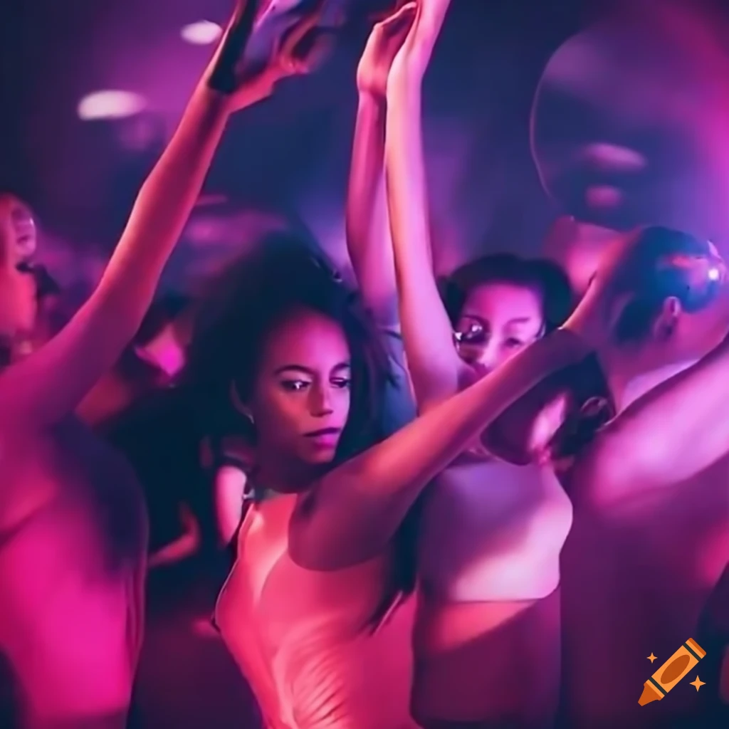 dynamic dancers in a futuristic nightclub