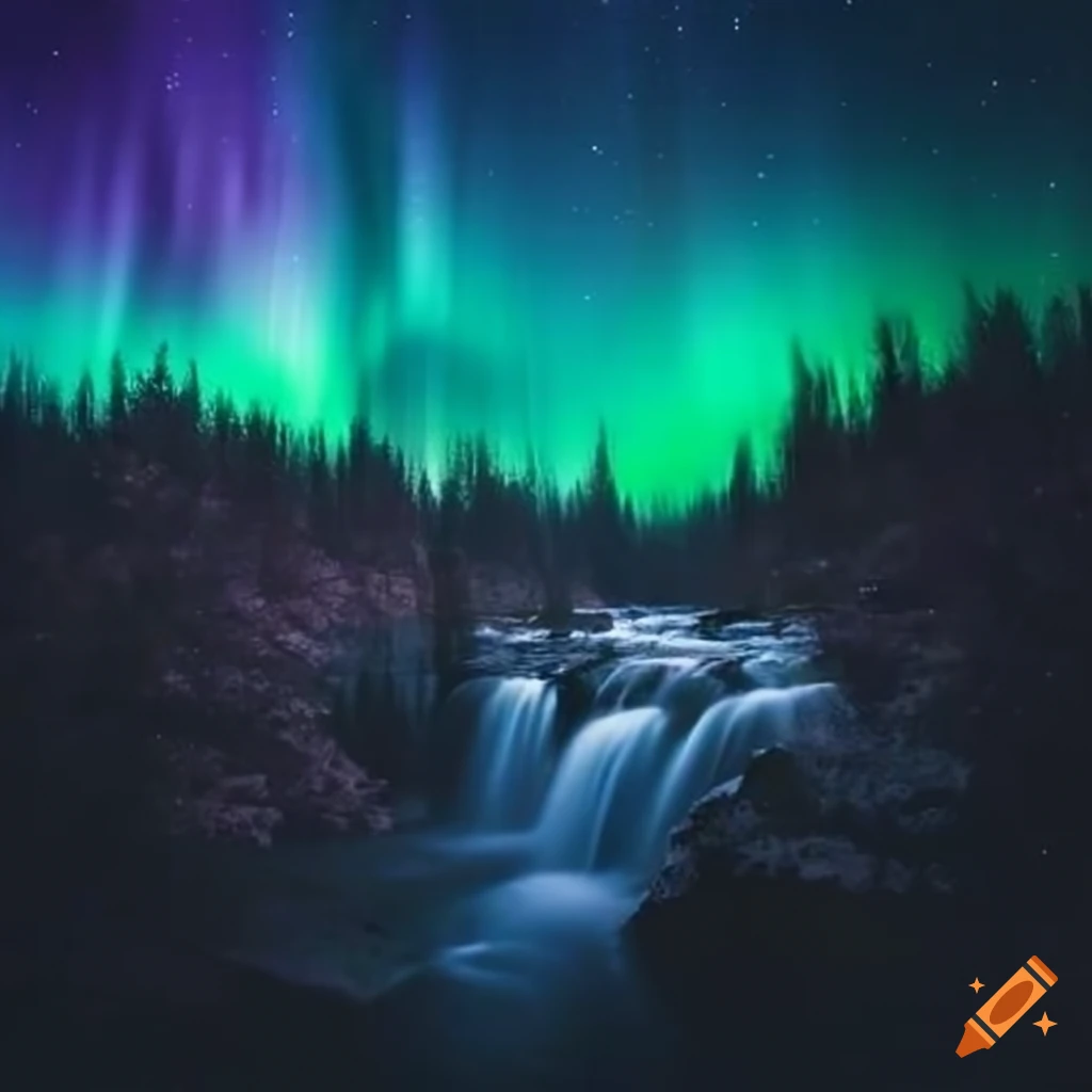 sakura falling under the northern lights