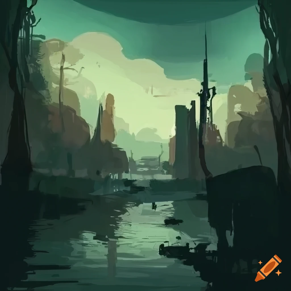 disco elysium style park landscape