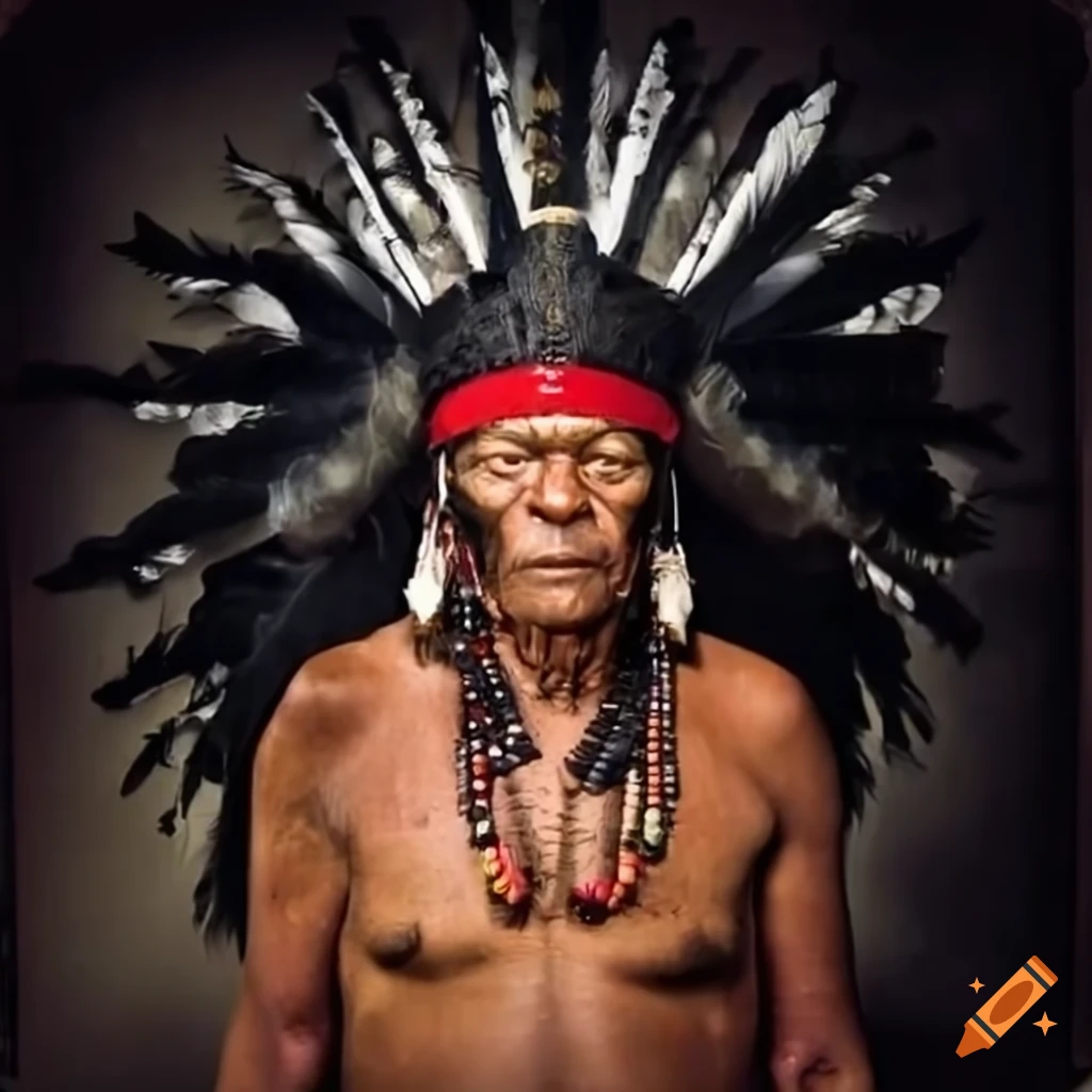 photo of an indigenous wise man with a black feathered headdress