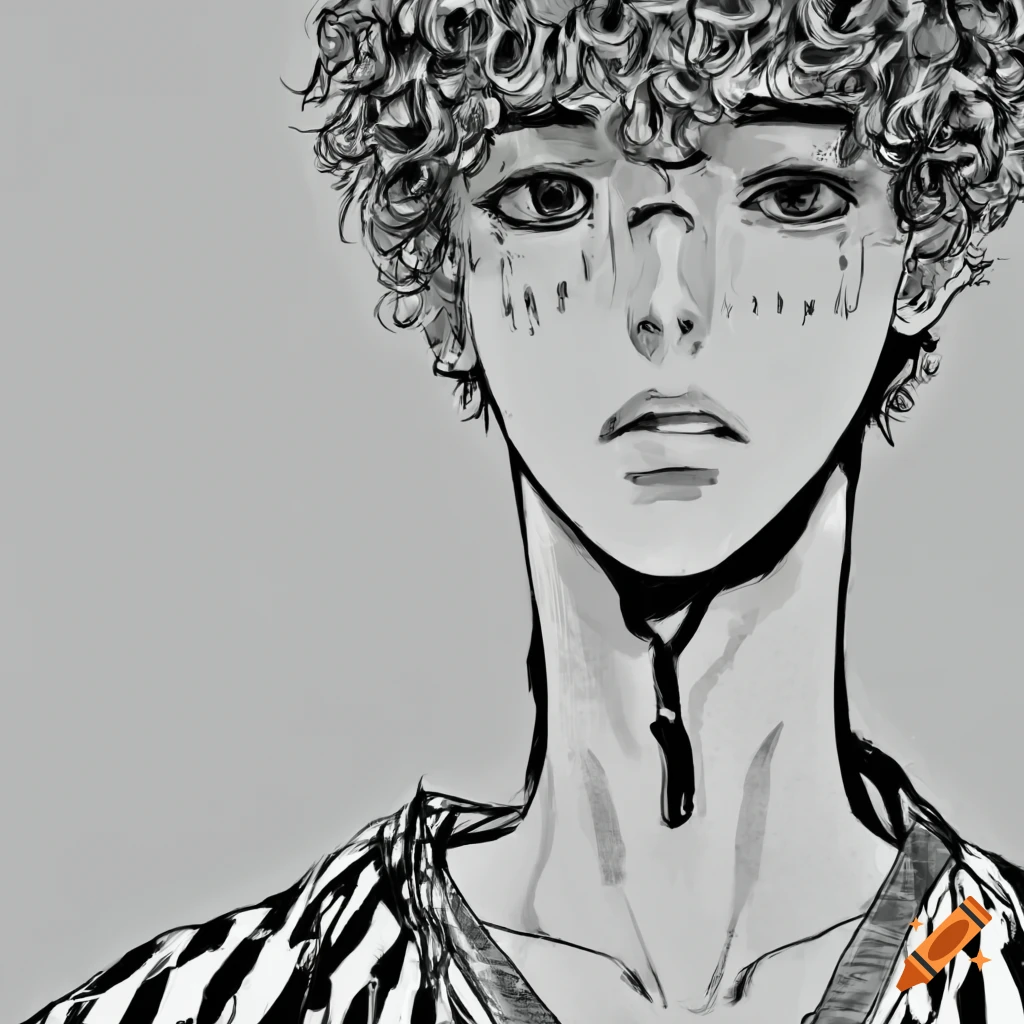 portrait of a gaunt young man with curly blonde hair