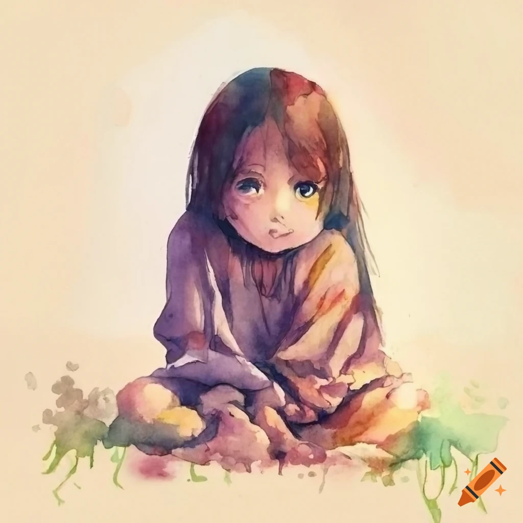 watercolor of a child sitting on the floor