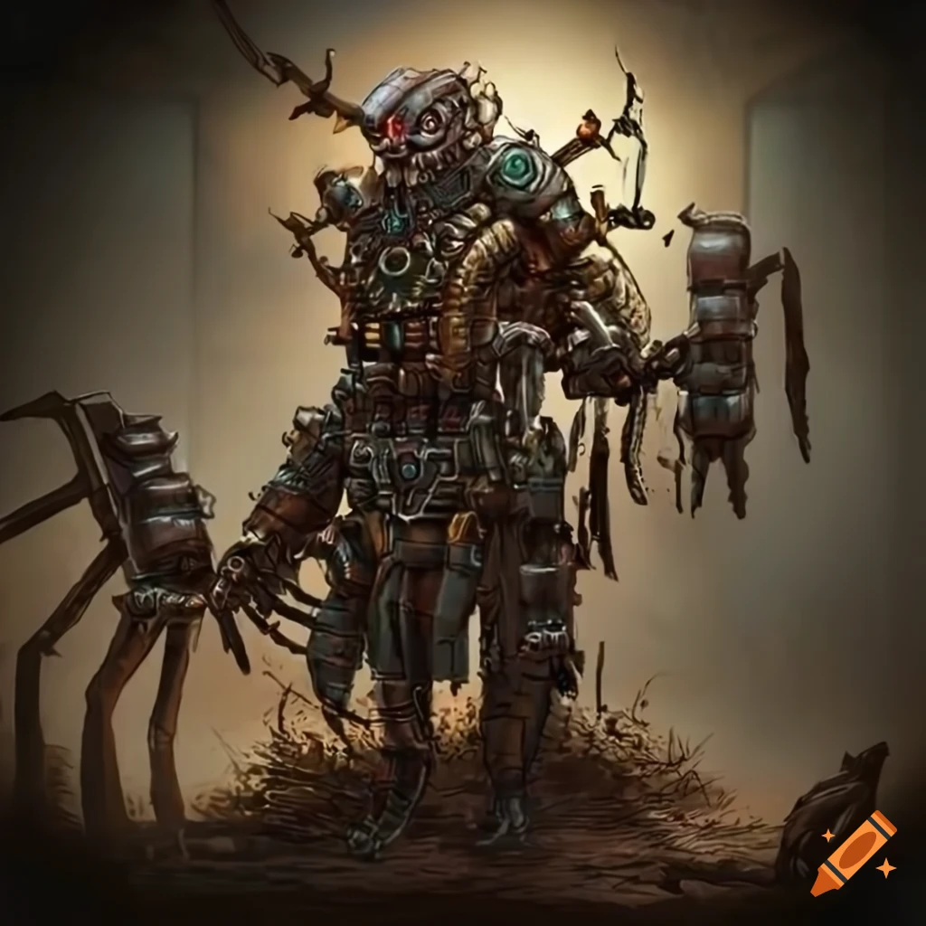 tribal cyborg warrior in a futuristic dystopian setting