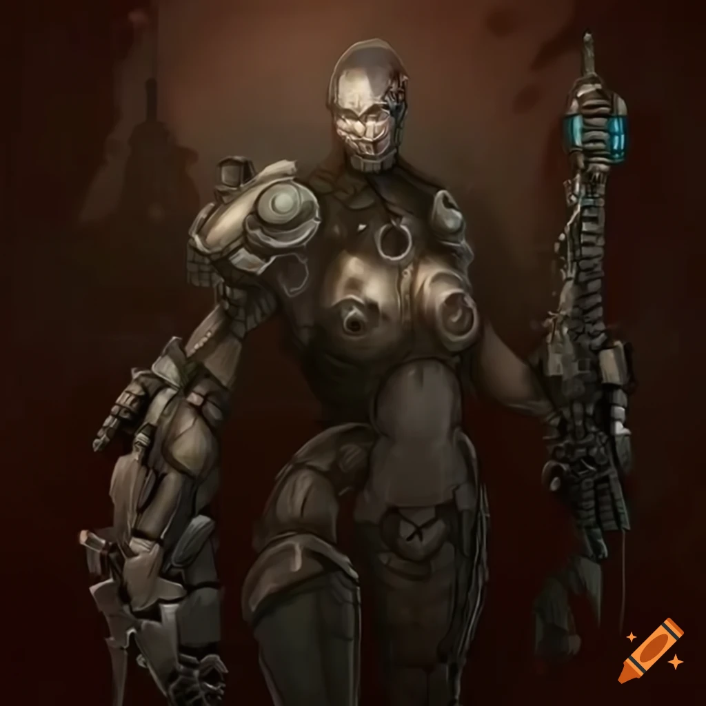 tribal cyborg warrior in a futuristic dystopian setting