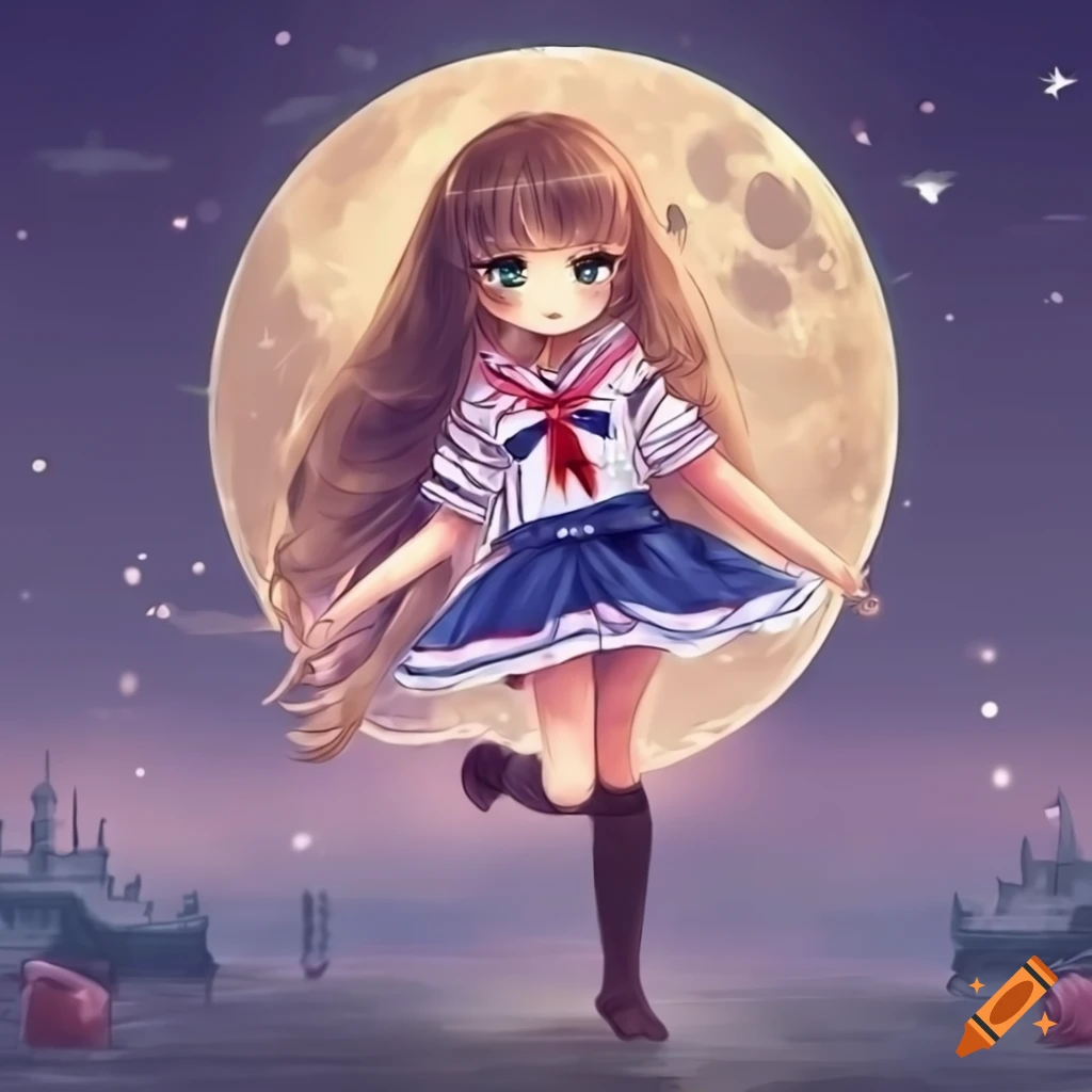 illustration of a cute cat girl with long hair